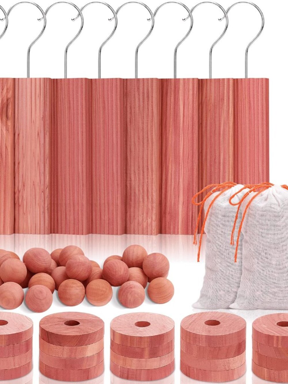 Cedar Blocks for Clothes Storage, Cedar Chips & Sachets, Set of 60